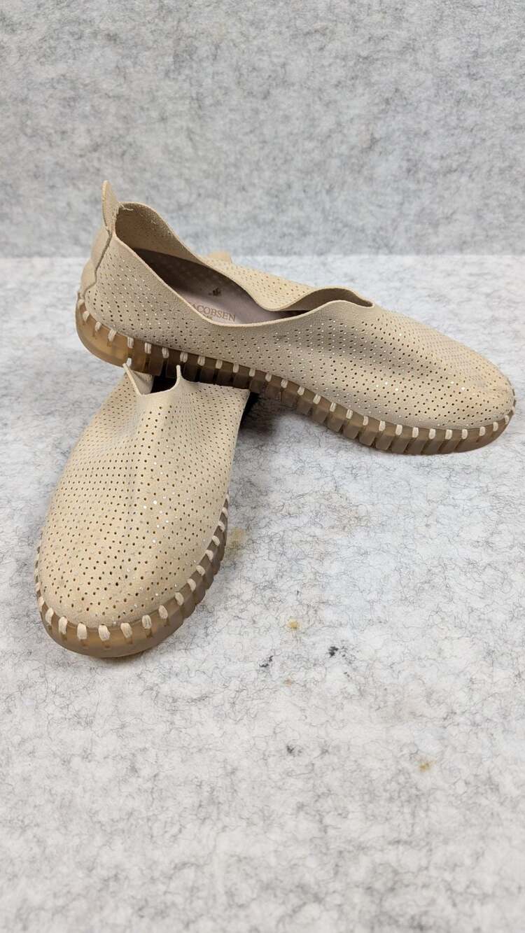 Ilse Jacobsen Hornbaek Tulip Perforated Slip-On Shoes Neutral Sparkle Size 9 - Picture 3 of 13